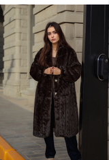 Manteau fourrure vegan tressée - Veste chaude élégante marron ou beige
